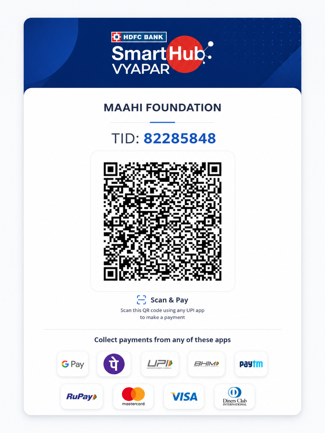 Maahi Foundation donation QR code